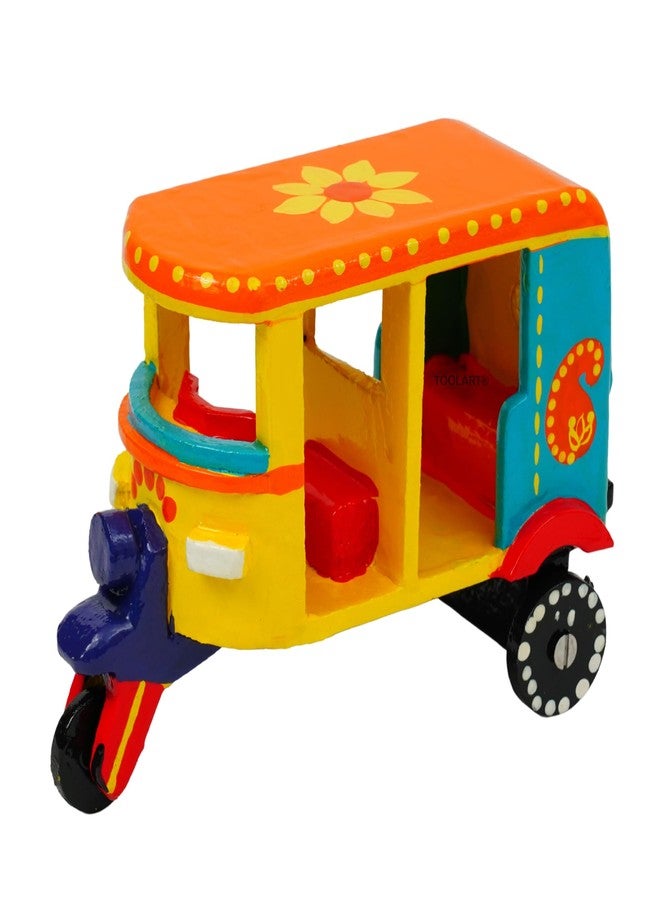 Toolart® Wooden Handcrafted Hand-Painted Auto Rickshaw Toy for Kids | Traditional Push & Pull Wooden Toy Showpiece | Best Birthday Return Gift (Small_Auto_Parent) (01) - Image 1